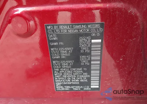 2016 Nissan Rogue Sv из США, поврежденный, VIN KNMAT2MV9GP593131